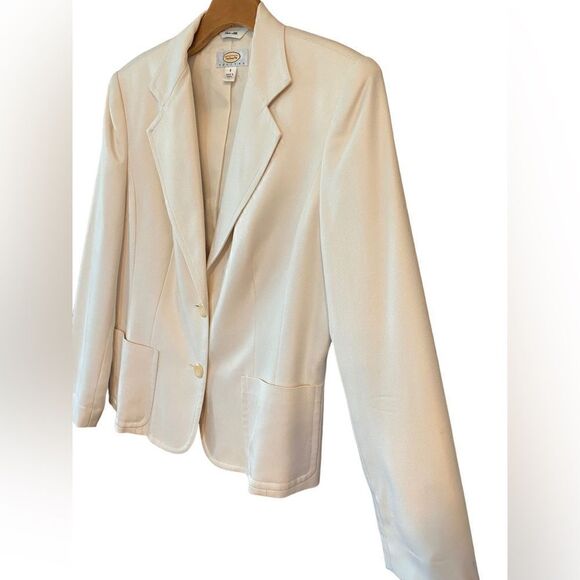 Talbots Sz 8P Winter White 100% Silk Lined Classic Career Office Blazer - Picture 3 of 7